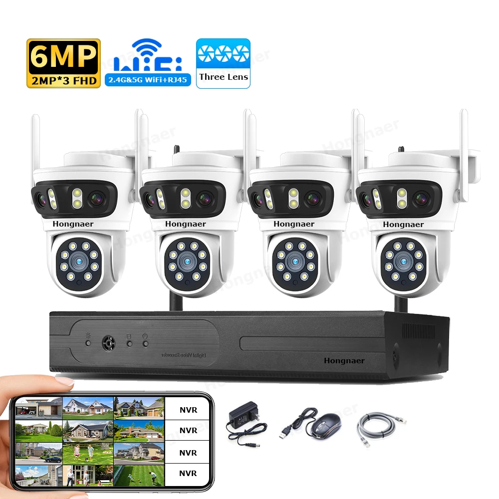 Home Security Kit With Camera - 2026 Hongnaer 6MP 4CH 3 Lens