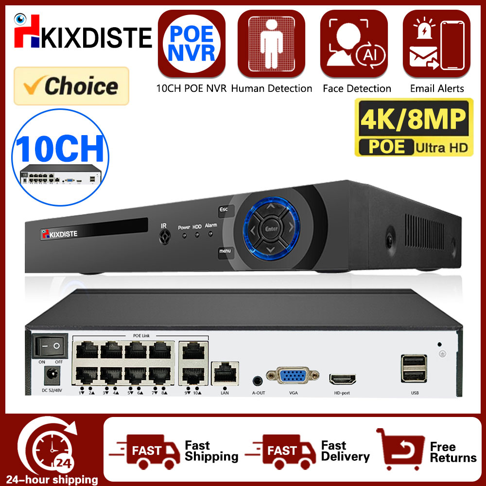 Home Security With Cameras - 4K 10CH POE Smart NVR (1080p/3MP/4MP/5MP/6MP/8MP/4K)