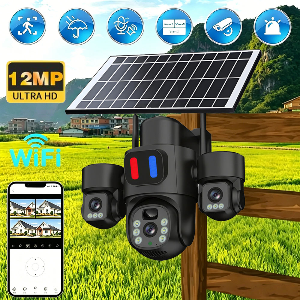 Home Security Wireless Cameras - Solar WiFi PTZ Camera Outdoor Triple