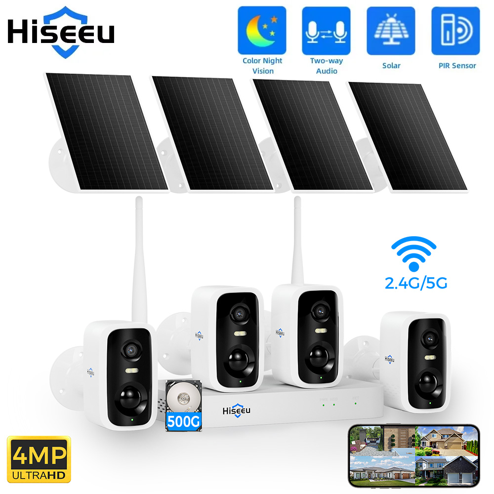 Home Security Kit With Camera - Hiseeu 10CH NVR 4MP WiFi Solar
