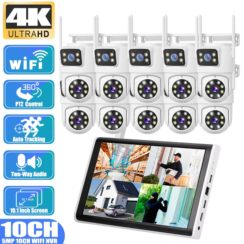 Home Security Kit With Camera - 8MP 4K Dual Lens Human Detection